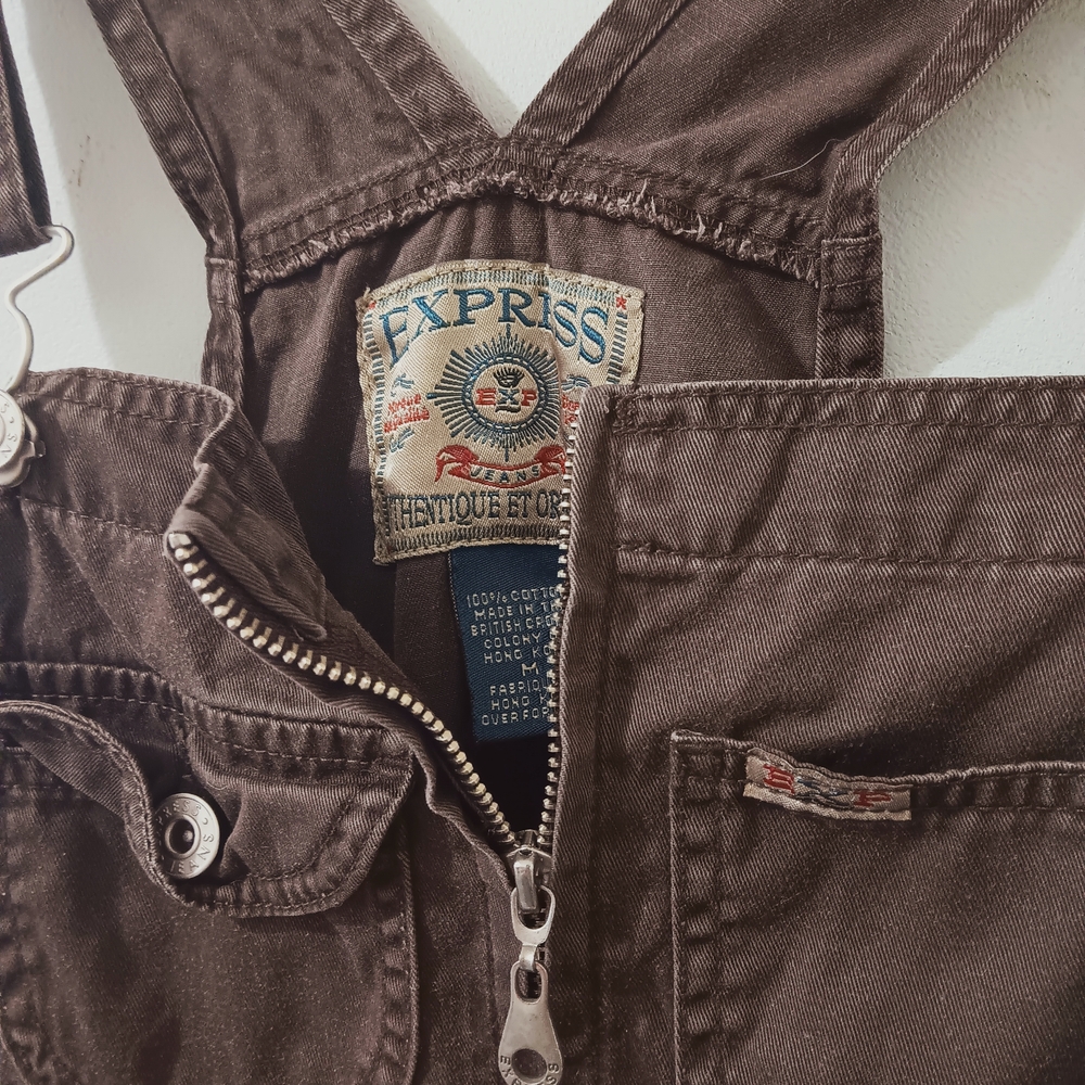 ↠ Vintage 90s Express Jeans Cotton Denim Straight Wide Leg Barn Chore Overalls - Picture 4 of 6